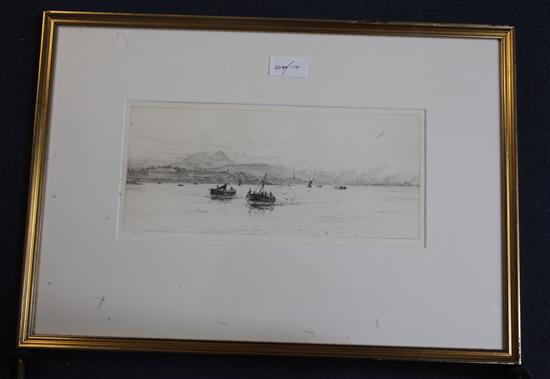 William Lionel Wyllie (1851-1931) Leith Docks, Edinburgh 6.25 x 14.75in.